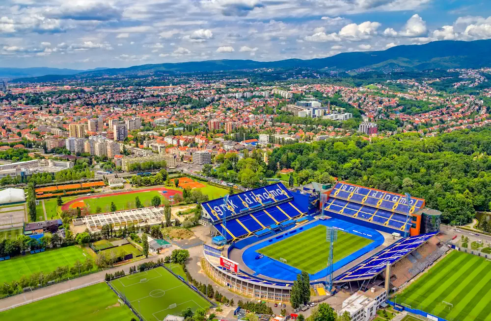 Flygvy över Dinamo Zagrebs hemmaarena Stadion Maksimir