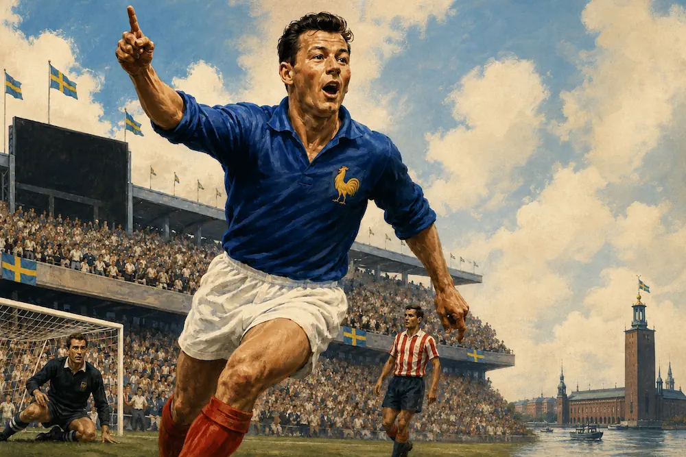 Illustration av Just Fontaine och hans VM I Sverige 1958