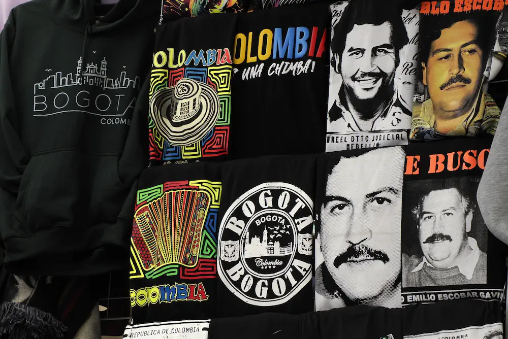 Pablo Escobar-tröjor till salu i Bogota