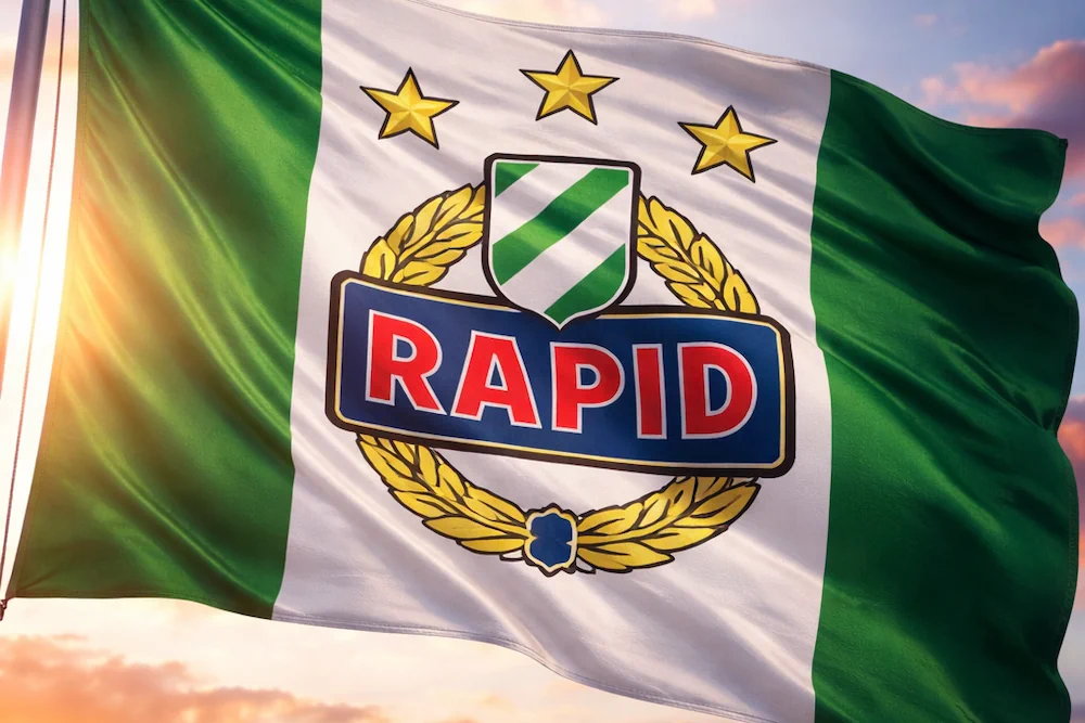 Rapid Wien-flagga i gryningen