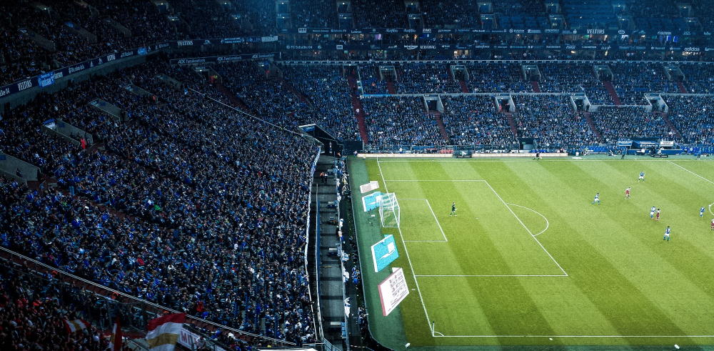 Arena och grön fotbollsplan