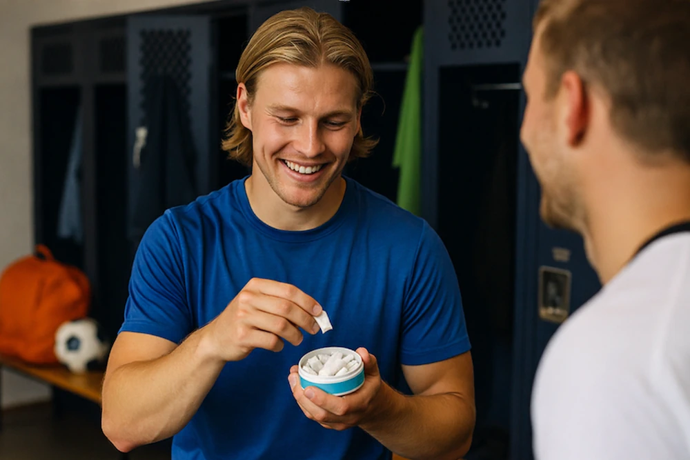 Fotbollsspelare som är på väg att kasta in en prilla